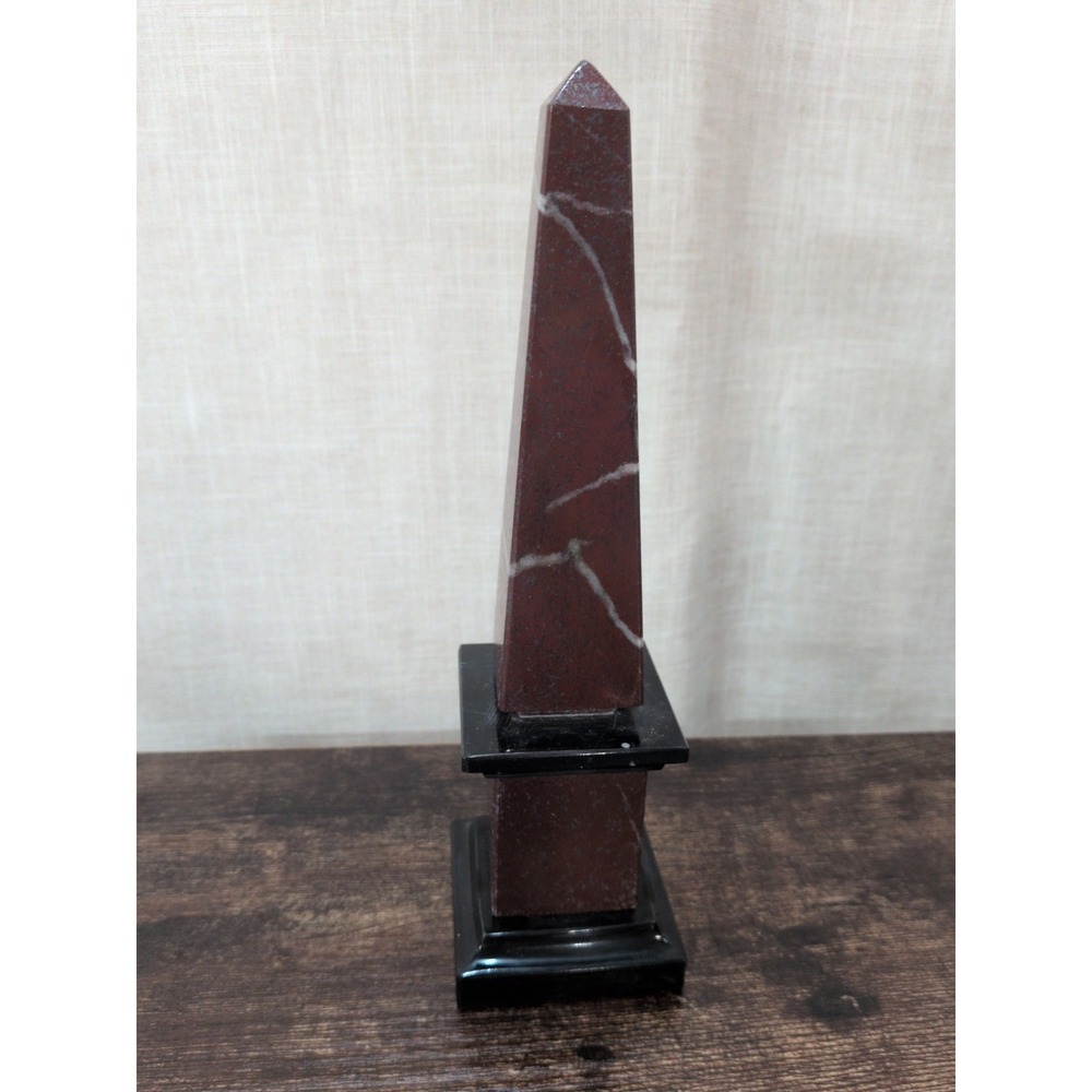 Italian Vtg Maroon Color Marble Obelisk 9" Tall